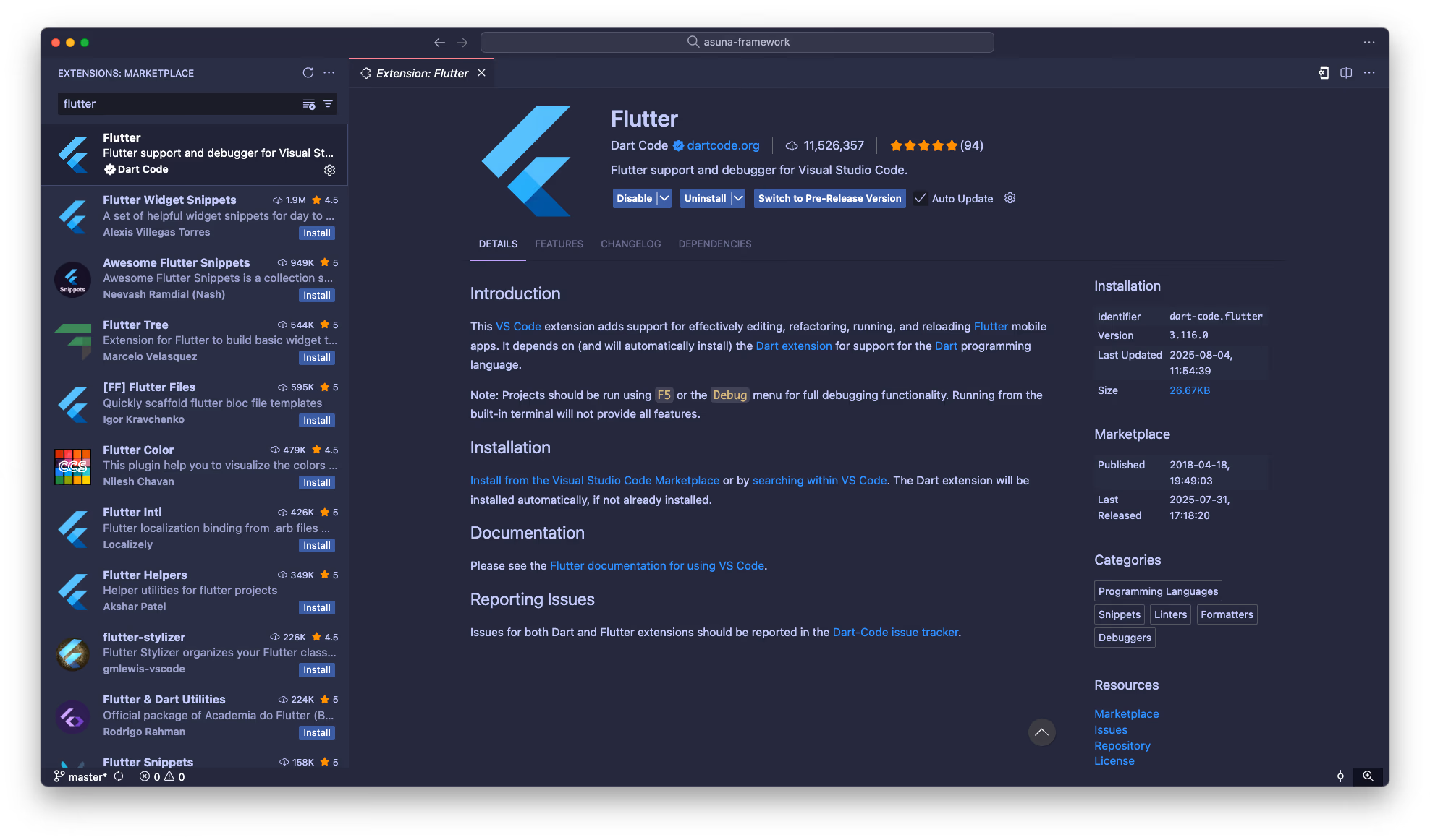 VS Code Flutter plugin