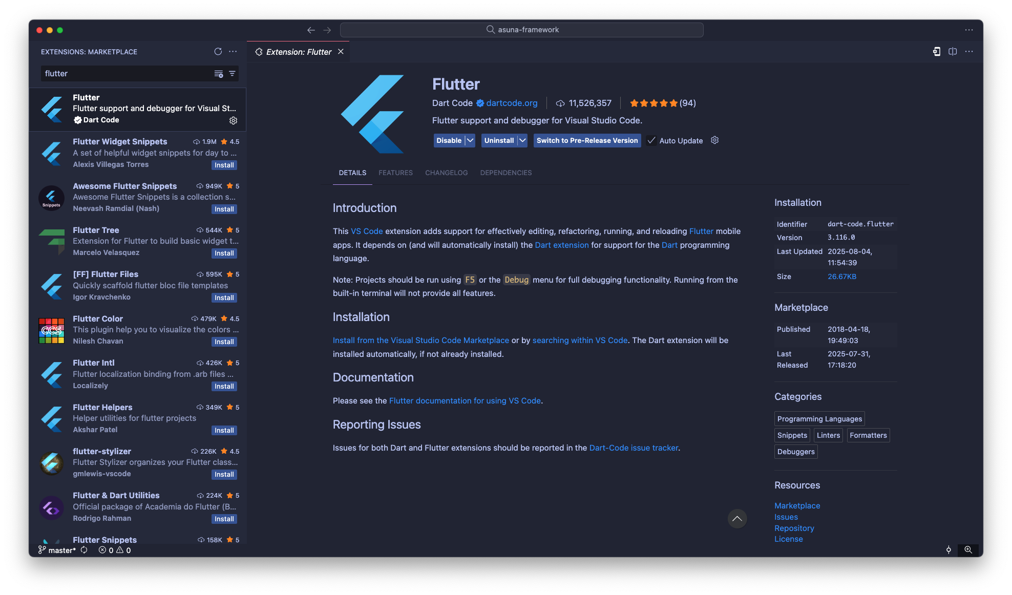 VS Code Flutter plugin